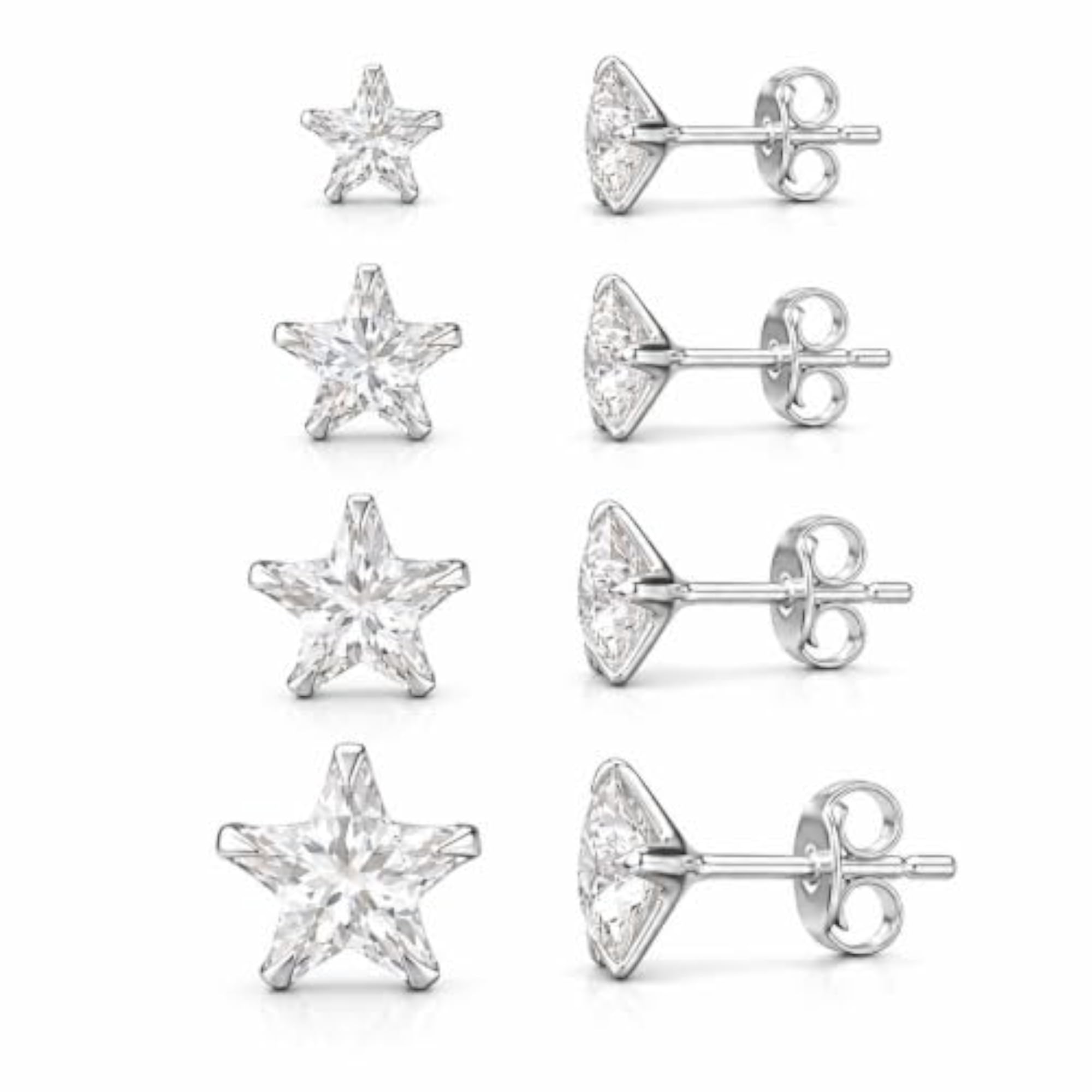 925 Sterling Silver Star Solitaire Stud Earrings